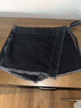 Free People- We The Free Charcoal Denim Wrap Skort